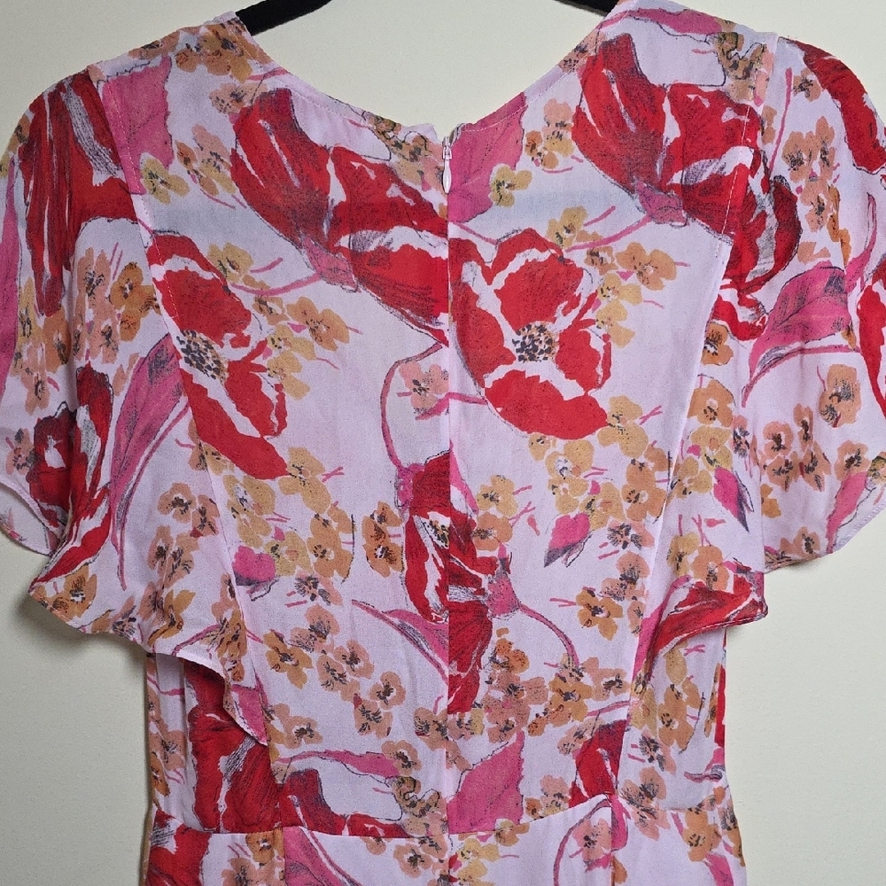 Parker Vivi White and Pink Flutter Sleeve Midi Dress.  Size 2 - Picture 5 of 5